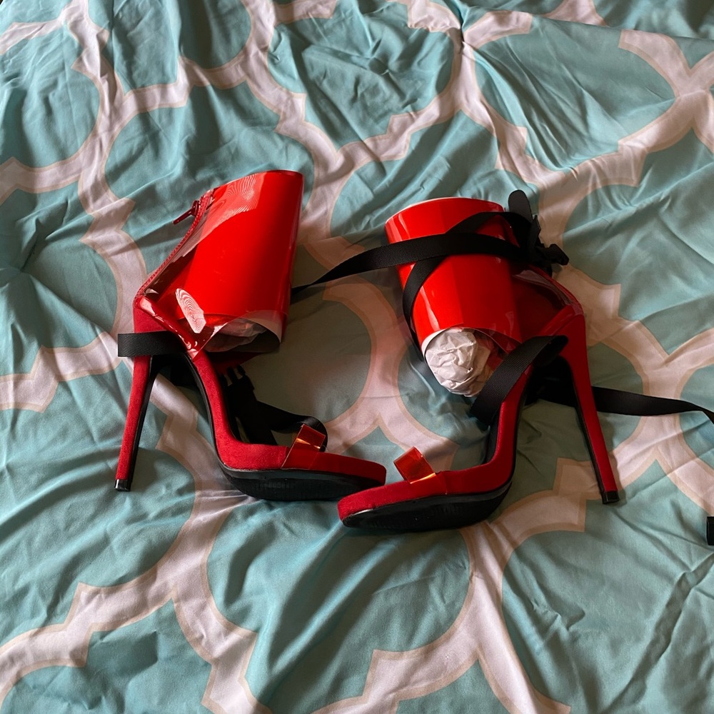 Sexy red lace up heels